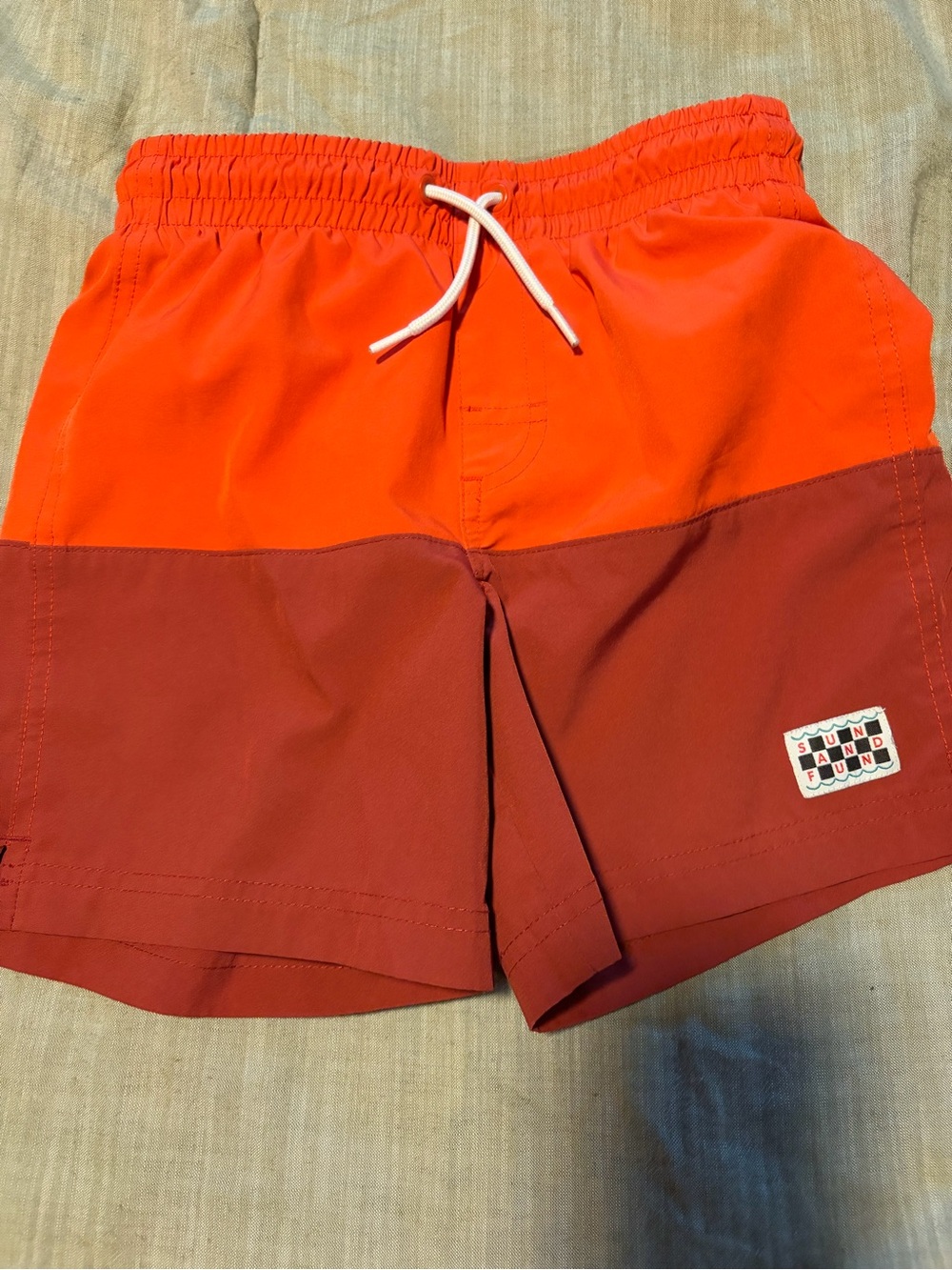 Old Navy Orange and Maroon Colorblock Kids Swim Trunks